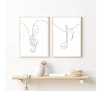 SHUYINGHENGXIE Musique mur art print poster treble clé et huit notes ligne noire minimaliste peinture à l'huile salon décoration de la maison sans cadre-30x40cmX2