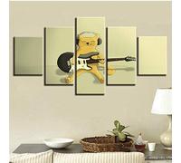 shuyinju Impression sur Toile Photos Salon Mur Art Cadre 5 Pièces Guitare Chat Dessin Animé Peinture Musique Casques Affiche Modulaire Décor À La Maison-40x80cmx2 40x100cmx1
