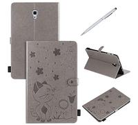 SHUYIT Coque pour Samsung Galaxy Tab A 10.5 2018 SM-T590 / T595, Chat et abeille Motif PU Cuir Portefeuille Flip Case avec Carte de Slot Auto réveil/Sommeil Etui Housse, gris