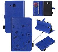 SHUYIT Coque pour Samsung Galaxy Tab A 7.0 SM-T280 / T285, Chat et abeille Motif PU Cuir Portefeuille Flip Case avec Carte de Slot Auto réveil/Sommeil Housse pour Galaxy Tab A 7.0 T280 / T285, bleu