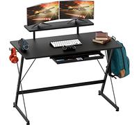SHW Bureau Gaming Vista de 40 pouces avec rehausseur de moniteur, tiroir et crochets, noir