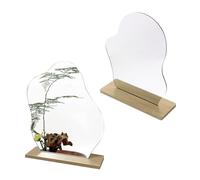 Shwdsy 2 Pièces Miroir Maquillage, Forme Irrégulière Petit Miroir, Acrylique sans Cadre Miroir Organique, avec Socle en Bois, pour Chambre à Coucher, Hôtel