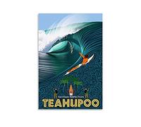 SHXI Poster vintage « Teahupoo » de Tahiti Perfection » - Impression sur toile - Décoration murale moderne pour chambre à coucher - 40 x 60 cm