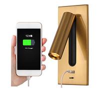 SHXITAYNB Liseuse Lampe LED Tete De Lit Caché Interrupteur Lampe De Chevet, USB Encastré Lampe De Chevet Murale Applique Liseuse, Wall Light Sconce, Orientable À 350 ° 90 ° Pliable,Laiton,3000K Warm