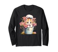Shy Little Kitten Spring Graphic for Women Girls and Cat Mom Manche Longue