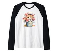 Shy Little Kitten Spring Graphic for Women Girls and Cat Mom Manche Raglan
