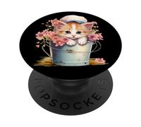 Shy Little Kitten Spring Graphic for Women Girls and Cat Mom PopSockets PopGrip Adhésif