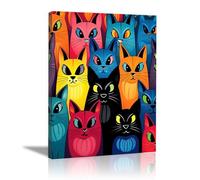 SHYAMIC Abstrait Aquarelle Tableau Decoration Murale Salon Moderne, Drôle de chat Tableaux Toile, Murale Chambre Salle De Bain Cuisine Bar - 30x40cm Encadrée