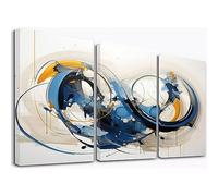 SHYAMIC Abstrait Tableau Decoration Murale Salon Moderne, Bleu Tableaux Toile,Decoration Murale Chambre Salle De Bain Cuisine Bureau Salle À Manger Bar - 50x70cm x3 Encadrée