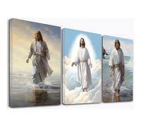 SHYAMIC Impression sur toile Jésus Christ Ensemble 3 pièces, Côte Religion Murale Art Salon，Impression sur toile du Jésus - Image chrétienne catholique romaine - 20x30cmx3 Encadrée