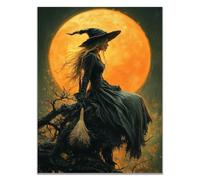 SHYAMIC Noir,jaune murale d'Halloween posters de film, Beau balai de sorcière d'horreur Décoration murale, victorien tableau Décoration de Fête d'hallowe-30x40cm Sans cadre