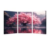 SHYAMIC Set de 3 Impressions Sur Toile Tableau, Arbre de vie rose Décoration Appartement Poster Murale Nature Affiches Deco Salon - 30x45cmx3 Encadrée