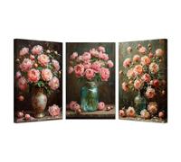 SHYAMIC Set de 3 Tableau Boho, Vase vintage fleurs Peinture Abstraite Geometry Poster Prints, Decoration Murale Chambre Salle De Bain Cuisine - 20x30cmx3 Encadrée