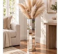 SHYFOY Grand vase de sol, en verre, surface miroir, structure en MDF, vase décoratif de sol, taille XXL, pour plantes artificielles et herbe de la pampa, cylindre octogonal, 70 cm