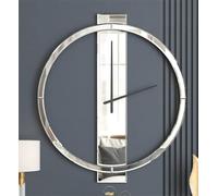 SHYFOY Grande Horloge Murale pour Salon - 60 cm - Toutes Les Finitions de Miroir - Grande Horloge Moderne pour Décoration Murale, Bureau, Chambre à Coucher, Décoration de Cheminée, Argent, Rond
