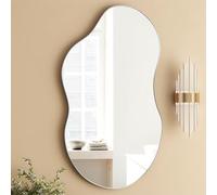 SHYFOY Miroir Mural Asymétrique - Miroir Mural Décoratif avec Panneau Arrière en MDF - Dimensions : 91 x 50 cm - Cadre en Métal - Grand Miroir pour Salon, Couloir, Entrée, Salle de Bain - Argenté