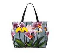 ShyHhts Blooming Orchids Sac de plage de grande capacité, sac à main pour femme imperméable et résistant au sable, adapté pour les voyages, les vacances à la plage, etc., noir, taille unique