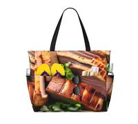 ShyHhts Golden Roast Sac de plage de grande capacité, sac à main pour femme imperméable et résistant au sable, adapté pour les voyages, les vacances à la plage, etc. Noir