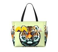 ShyHhts Little Fat Tiger Head Sac de voyage de grande capacité pour femme imperméable et résistant au sable, adapté pour les voyages, les vacances à la plage, etc. Noir