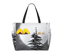 ShyHhts Moon Pine Tree Sac de voyage de grande capacité, sac à main pour femme imperméable et résistant au sable, adapté pour les voyages, les vacances à la plage, etc. Noir