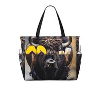 ShyHhts Sac de voyage de plage de grande capacité Bison d'Amérique du Nord, le sac à main pour femme est imperméable et résistant au sable, adapté pour les voyages, les vacances à la plage, etc. Noir