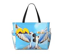 ShyHhts Seagulls In Flight Sac de plage de grande capacité, sac à main pour femme imperméable et résistant au sable, adapté pour les voyages, les vacances à la plage, etc. Noir