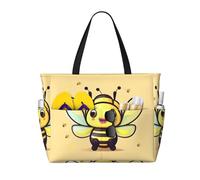 ShyHhts Yellow Bee Sac de plage de grande capacité, sac à main pour femme imperméable et résistant au sable, adapté pour les voyages, les vacances à la plage, etc. Noir