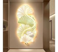 SHYJSGHZ Art mural 3D rétroéclairé par LED - Sculpture en relief de poisson Koi et de feuille de Ginkgo, grand décor éclairé for le salon et l'entrée(B,19.7x39.4in)