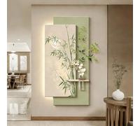 SHYJSGHZ Art Mural éclairé en grès 3D avec Plantes artificielles, Espace hydroponique, Sculpture Murale LED avec Vase for entrée, Salon, Couloir(E,19.7x39.4in)