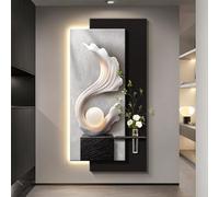 SHYJSGHZ Art Mural en grès 3D avec télécommande, Sculpture Murale Moderne à LED avec Vase en Verre, Plantes Vertes simulées for Le Hall de l'hôtel, Le Salon(D,23.6x47.2in)