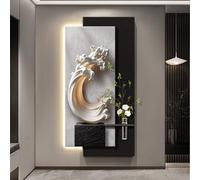 SHYJSGHZ Art Mural en grès 3D avec télécommande, Sculpture Murale Moderne à LED avec Vase en Verre, Plantes Vertes simulées for Le Hall de l'hôtel, Le Salon(A,15.7x31.5in)