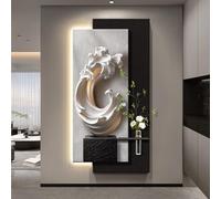 SHYJSGHZ Art Mural en grès 3D avec télécommande, Sculpture Murale Moderne à LED avec Vase en Verre, Plantes Vertes simulées for Le Hall de l'hôtel, Le Salon(B,27.6x55.1in)