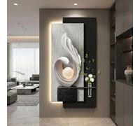 SHYJSGHZ Art Mural en grès 3D avec télécommande, Sculpture Murale Moderne à LED avec Vase en Verre, Plantes Vertes simulées for Le Hall de l'hôtel, Le Salon(C,27.6x55.1in)