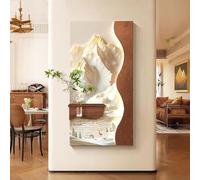 SHYJSGHZ Art Mural LED 3D avec étagère intégrée et Vase en Verre, décoration Murale de Paysage de Montagne avec Fausse Plante, Image Verticale de Texture de grès for entrée(Brown A,15.7x31.5in)