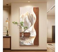 SHYJSGHZ Art Mural LED 3D avec étagère intégrée et Vase en Verre, décoration Murale de Paysage de Montagne avec Fausse Plante, Image Verticale de Texture de grès for entrée(Brown B,19.7x39.4in)
