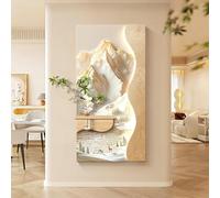 SHYJSGHZ Art Mural LED 3D avec étagère intégrée et Vase en Verre, décoration Murale de Paysage de Montagne avec Fausse Plante, Image Verticale de Texture de grès for entrée(Beige A,23.6x47.2in)