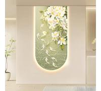SHYJSGHZ Art mural LED arqué, poisson Koi 3D et décoration murale florale en verre de cristal, sculpture verticale rétroéclairée en relief for entrée, couloir, salon(D,31.5x63.0in)