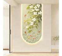 SHYJSGHZ Art mural LED arqué, poisson Koi 3D et décoration murale florale en verre de cristal, sculpture verticale rétroéclairée en relief for entrée, couloir, salon(B,15.7x31.5in)