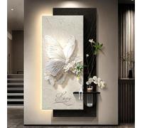 SHYJSGHZ Art Mural Moderne en grès 3D avec Vase en Verre, Sculpture Murale texturée éclairée par LED, décoration Lumineuse for entrée et Salon(White C,31.5x63.0in)