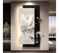 SHYJSGHZ Art Mural Moderne en grès 3D avec Vase en Verre, Sculpture Murale texturée éclairée par LED, décoration Lumineuse for entrée et Salon(White B,27.6x55.1in)