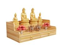 SHYJSGHZ Étagère D'autel Murale, Table De Méditation en Bois avec Rangement, Niche De Prière Bouddhiste pour La Maison, Salons Et Petits Espaces(Light Walnut,31.4 * 15.7 * 10.2in)