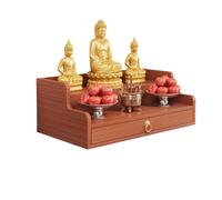 SHYJSGHZ Étagère D'autel Murale, Table De Méditation en Bois avec Rangement, Niche De Prière Bouddhiste pour La Maison, Salons Et Petits Espaces(Teak,19.6 * 15.7 * 10.2in)