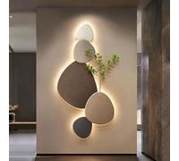 SHYJSGHZ Sculpture Murale LED en Pierre texturée 3D avec Plantes artificielles, rétroéclairage à intensité Variable avec télécommande, Couloir, décoration d'intérieur Minimaliste(Brown,31.5x63.0in)