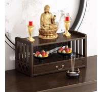 SHYJSGHZ Table D'autel Puja Wiccan en Bambou, Armoire D'Autel À 3 Niveaux avec Tiroir, Table De Méditation Chinoise pour La Maison, Salons Et Petits Espaces(Walnut Color,16.5 * 9.8 * 11in)