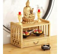 SHYJSGHZ Table D'autel Puja Wiccan en Bambou, Armoire D'Autel À 3 Niveaux avec Tiroir, Table De Méditation Chinoise pour La Maison, Salons Et Petits Espaces(Natural Wood Color,27.2 * 9.8 * 11in)