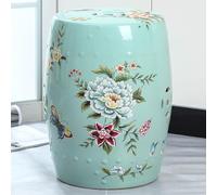 SHYJSGHZ Tabouret de Jardin en Céramique Émaillé 13"x18", Design Tambour Motif Oiseaux et Fleurs, Résistant à la Décoloration, Multiusage Terrasse Salon Chambre(11)