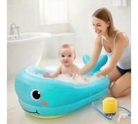 Shyllin Baleine Baignoire Gonflable pour Bébé,PVC Épaissi,Baignoire de Voyage Portable pour Nourrissons,Voyage Épais Bébé Bain,Bébés de 0 à 3 Ans,Convient aux Voyages et à la Maison (Baleine bleue)