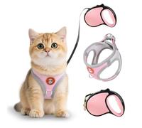 Shyllin Harnais pour Chat avec Laisse Enrouleur, Arnet pour Chat et 5M Laisse pour Cha t Rétractables Kit, Collier Réglable Gilet Respirant Réfléchissant Harnet, Harnais Chaton Anti Évasion (Rose, M)