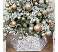 Shyllin Jupe de Sapin de Noël à Paillettes, Cache Pied Sapin de Noël Decoration, Panier Couvre Pied de Sapin de Noel, Christmas Tree Collar, Couverture Décorative d'arbre de N oël (Argent 6)