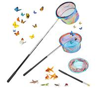 Shyllin Lot de 2 épuisettes télescopiques pour enfants, 76-173 cm, filet papillon, filet de pêche, filet de pêche pour extérieur, poissons, insectes, pêche, plage, étang, jardin, piscine